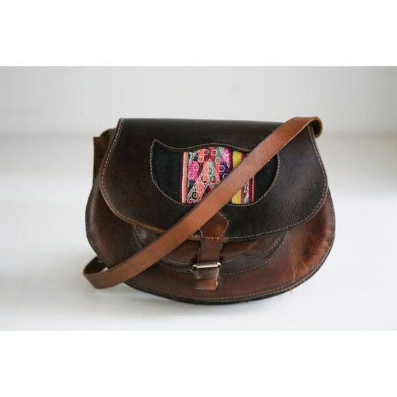 Vintage Dark Brown  Leather Handmade Oval Bag - Picture 1 of 10